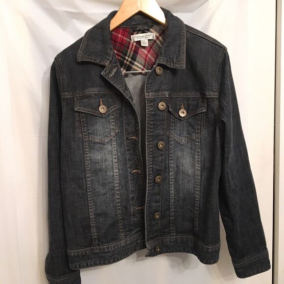 Coldwater Creek Denim Jean Jacket Women’s Size Small Plaid Flannel Accents - Picture 2 of 12